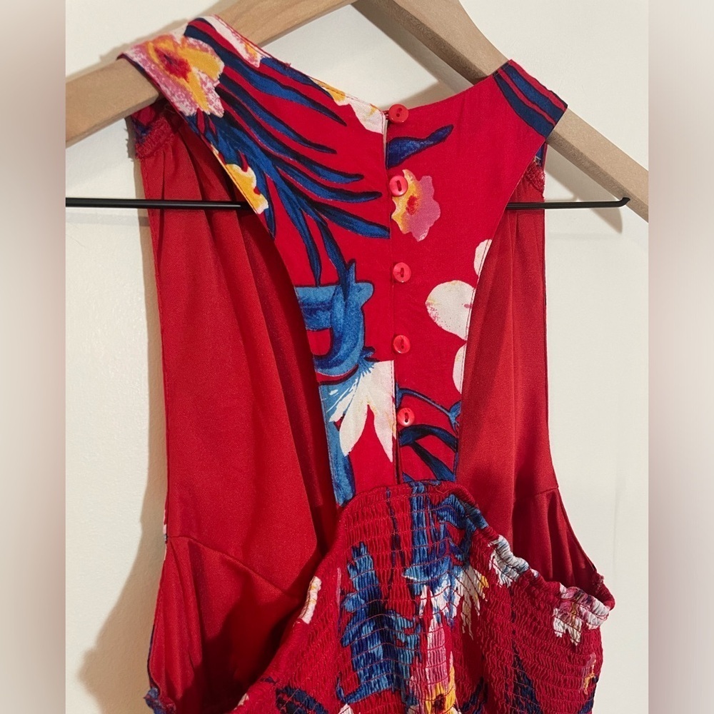 Japna Floral V Neck Sleeveless Racerback 5 Button Red Maxi Dress Size Medium - Picture 5 of 10